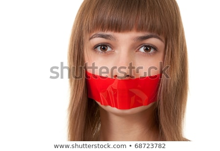 Foto stock: Attractive Woman With Red Tape