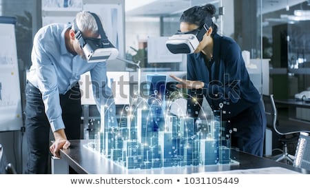 Foto stock: Woman In Virtual Reality Headset Or 3d Glasses