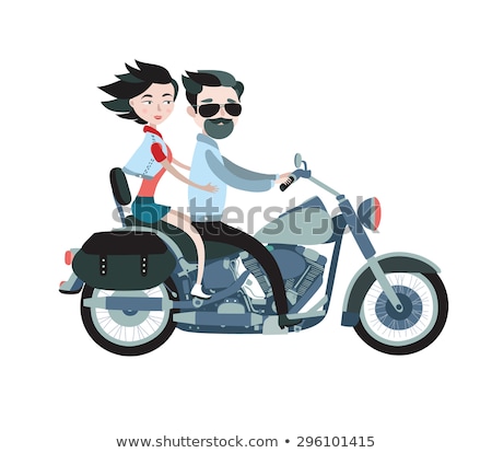 ストックフォト: Romantic Young Man Rides On The Bike Isolated Illustration