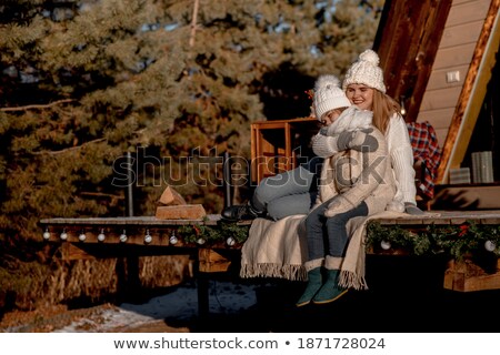 Сток-фото: The Family Looks At The Village Decorated For Christmas