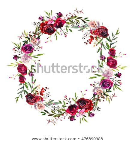 Stok fotoğraf: Floral Wreath With Red Roses Vintage Greeting Card