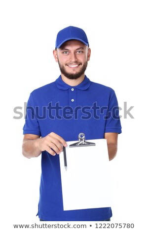 Foto d'archivio: Blue Clipboard With Blank Paper Isolated