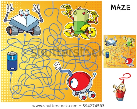 Zdjęcia stock: Maze Game With Cartoon Robots And Droids