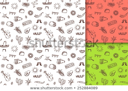 Stock foto: Cartoon Mexican Food Doodles Seamless Pattern