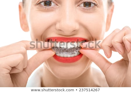 Zdjęcia stock: Closeup Portrait Of Charming Woman Wearing Orthodontic Braces Ho