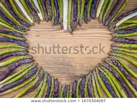 Stock foto: Fresh Green Asparagus And Old White Wooden Board