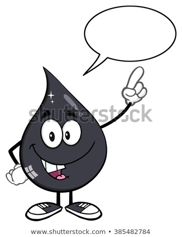Foto stock: Talking Petroleum Or Oil Drop Cartoon Character Holding Up An Idea Finger With Speech Bubble