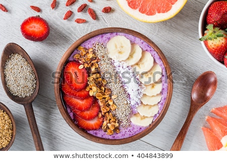 Stockfoto: Healthy Breakfast Bowl Smoothie With Strawberry Banana Kiwi And Chia Seeds