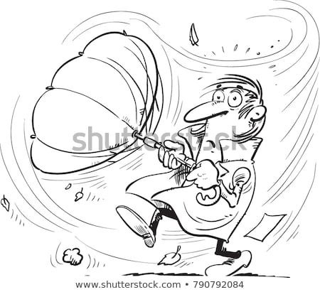 Stok fotoğraf: Strong Wind Rain And Man With Umbrella Illustration