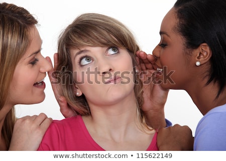 [[stock_photo]]: Doubtful Woman Surrounded By Gossipers