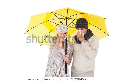 Stock fotó: Couple Under An Umbrella Sneeze