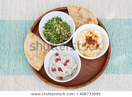 Foto stock: Assortment Of Hummus Chickpea Dip Baba Ganoush