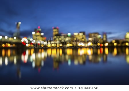 [[stock_photo]]: Portland Downtown Skyline Blue Hour Blurred Defocused Bokeh