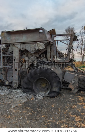 Stock fotó: Combine Harvester Destroyed By Fire