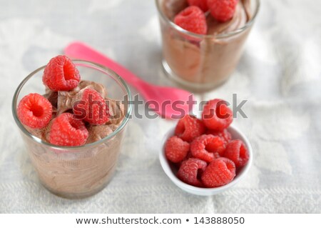 Stock fotó: Pots Of Homemade Chocolate Mousse With Raspberries