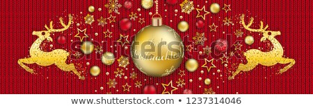 Stock foto: Christmas Bauble Frohe Weihnachten Golden Reindeers Red Knittin