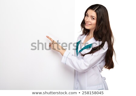 Foto stock: Women Doctor Holding Blank Card