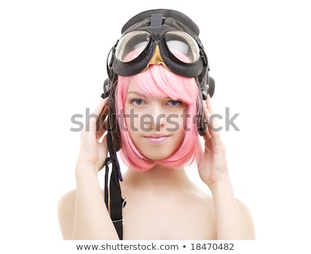 Сток-фото: Pink Hair Girl In Aviator Helmet