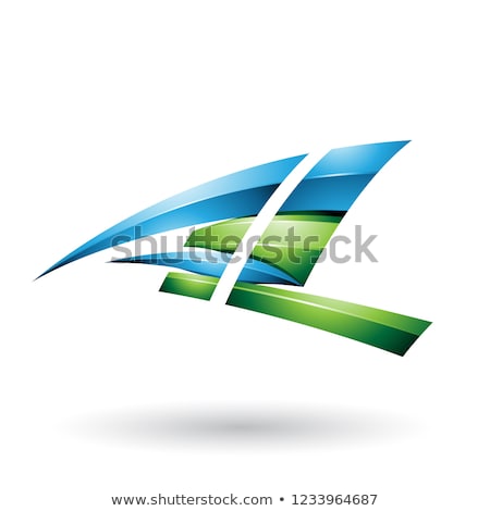 Stockfoto: Blue And Green Dynamic Glossy Flying Letter A And L Vector Illus