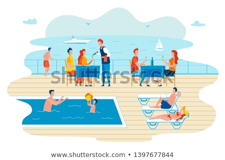 Foto d'archivio: Cruise Liner And Yacht Sunbathing Man Vector