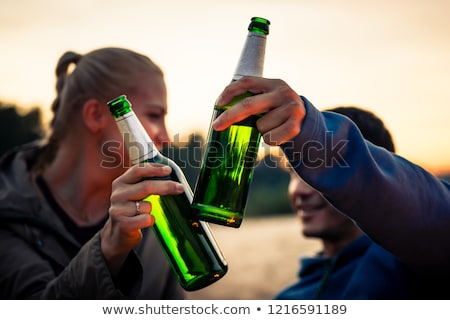 Stockfoto: Close Up Of Woman With Green Beer In Glass