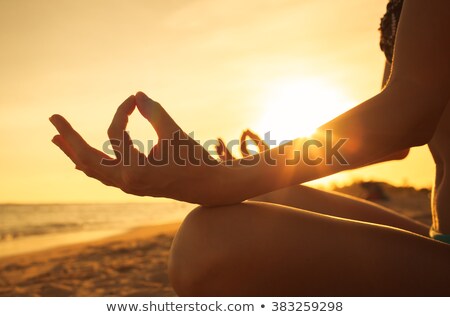 Stok fotoğraf: Wellness Spa Vacation And Yoga Meditation Concept Young Woman Sitting In Lotus Position On The Roc