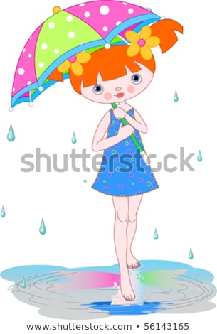 Stock photo: Girl Carrying Umbrella Under The Rain Illustration