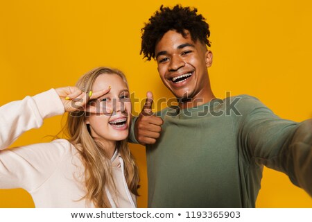 Foto stock: Photo Closeup Of Beautiful Couple Man And Woman 16 18 Having Fun