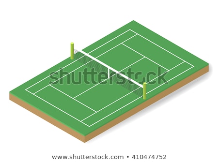 Foto d'archivio: 3d Green Tennis Court With Net Racket And Ball Icon Isolated On White Background Vector