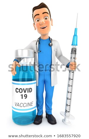 3d Doctor Standing Next To Vaccine Bottle Zdjęcia stock © 3dmask