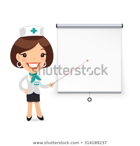 Foto d'archivio: Lady Doctor With Laser Pointer Presenting Projector Screen