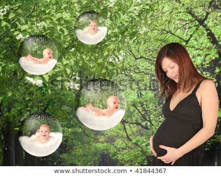 Stockfoto: N · een · tuin · droomt · een · aanstaande · moeder · over · baby's · collage