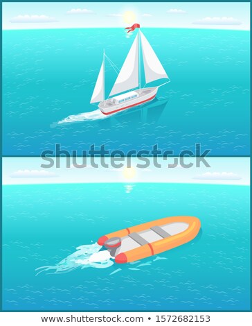 Foto d'archivio: Inflatable Rescue Boat And Ship With White Canvas