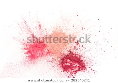 Foto d'archivio: Makeup Brush On White Background With Colorful Pigment Powder