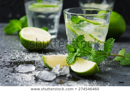 Stok fotoğraf: Refreshing Mint Cocktail Mojito With Rum And Lime Cold Drink Or Beverage With Ice On Black Backgrou