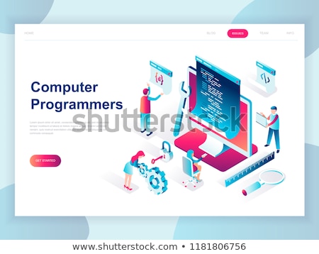 Сток-фото: Software Development Team Isometric 3d Landing Page