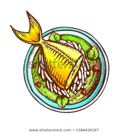 Zdjęcia stock: Soup With Fish Daikon And Condiment Retro Vector