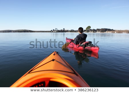 Foto stock: Man Explore The Lake On Kayak