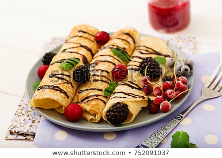 Foto stock: Chocolate Crepes With Blackberrie