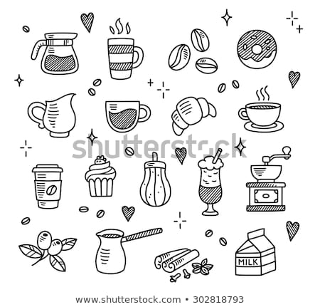 Foto stock: Sketch Of Coffee Drink And Donut Dessert Vector