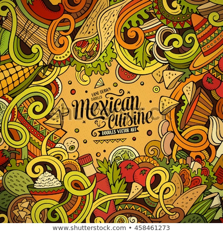 ストックフォト: Cartoon Cute Doodles Hand Drawn Mexican Food Frame Design