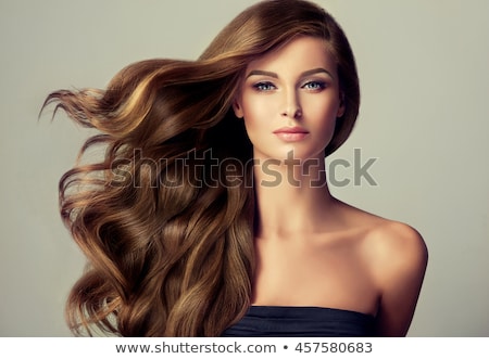 Foto stock: Brown Hair Beautiful Woman With Curly Long Hair