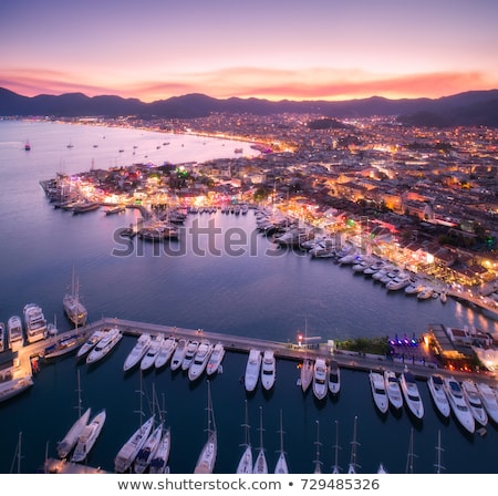 Foto stock: Aerial View Of Boats And Beautiful City At Night In Marmaris