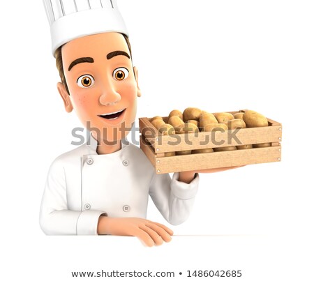 [[stock_photo]]: Head Chef Holding Wooden Crate Of Vegetables