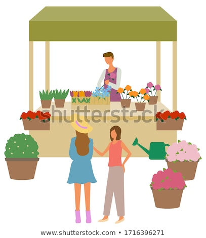 Stock photo: Flower Market Woman Choosing Bouquet Seller