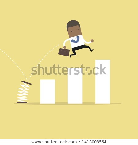 Stock fotó: Businessman Jump Across The Growing Bar Chart Vector Illustrator
