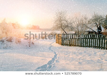 Foto stock: Fence Under A Snow And Sun