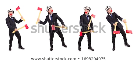 Foto stock: Funny Businessman With Axe On White