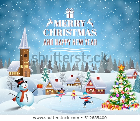 Imagine de stoc: Merry Christmas Cheerful Snowman On Skates In Christmas Snow Sc