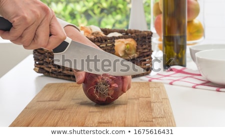 Zdjęcia stock: Close Up Of Woman Chopping Vegetables At Home